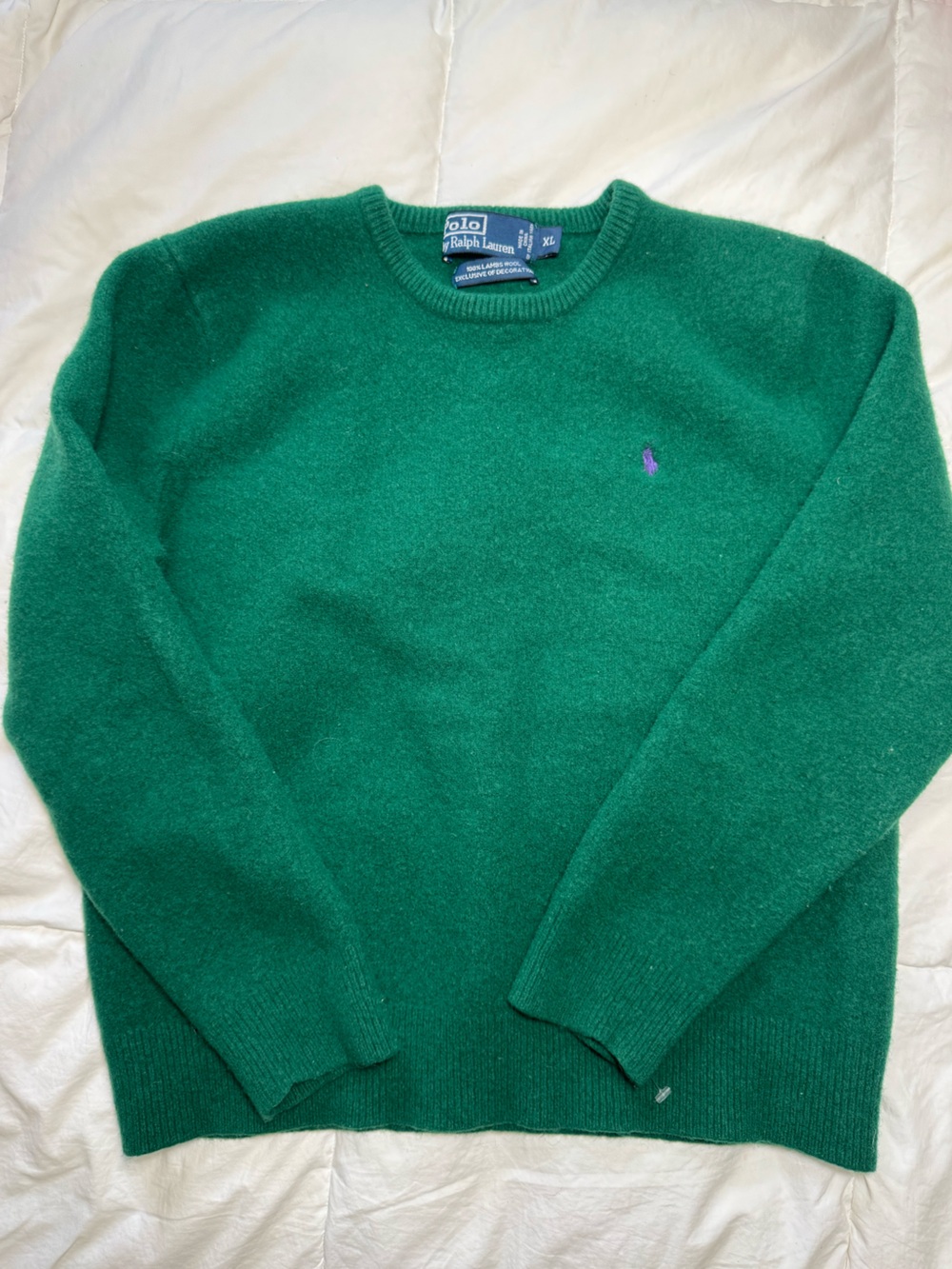 Polo Ralph Lauren Green 100% Lambswool Knit Crewneck Pullover Sweater kids XL